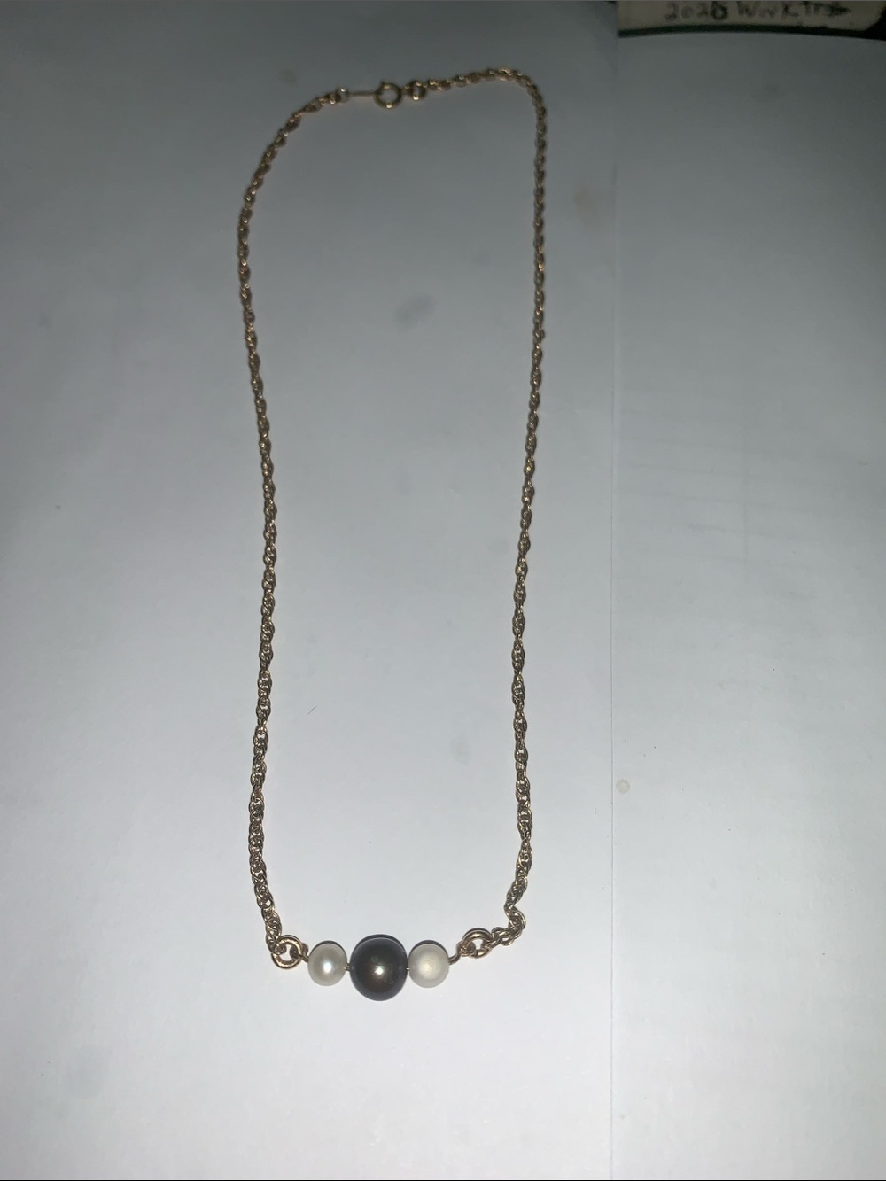 Gold Chain Necklace with Black and White Pearls - Women's Jewelry